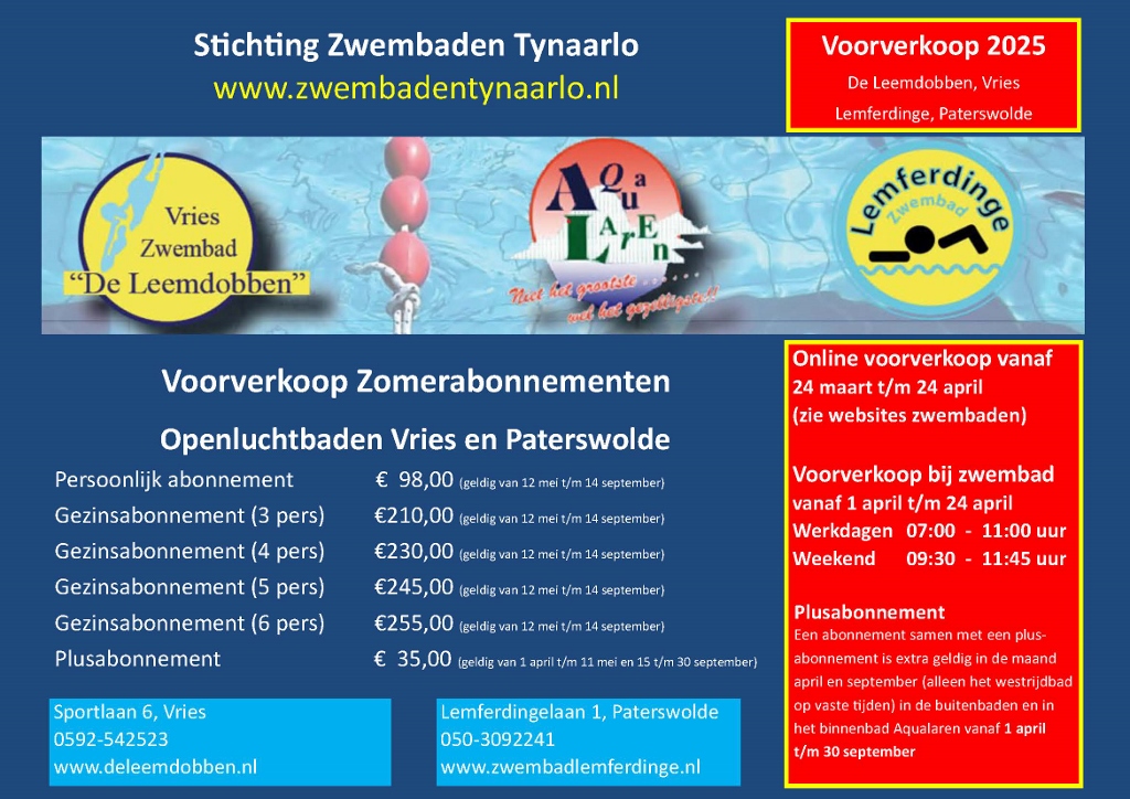 Voorverkoop openluchtbaden Stichting Zwembaden Tynaarlo