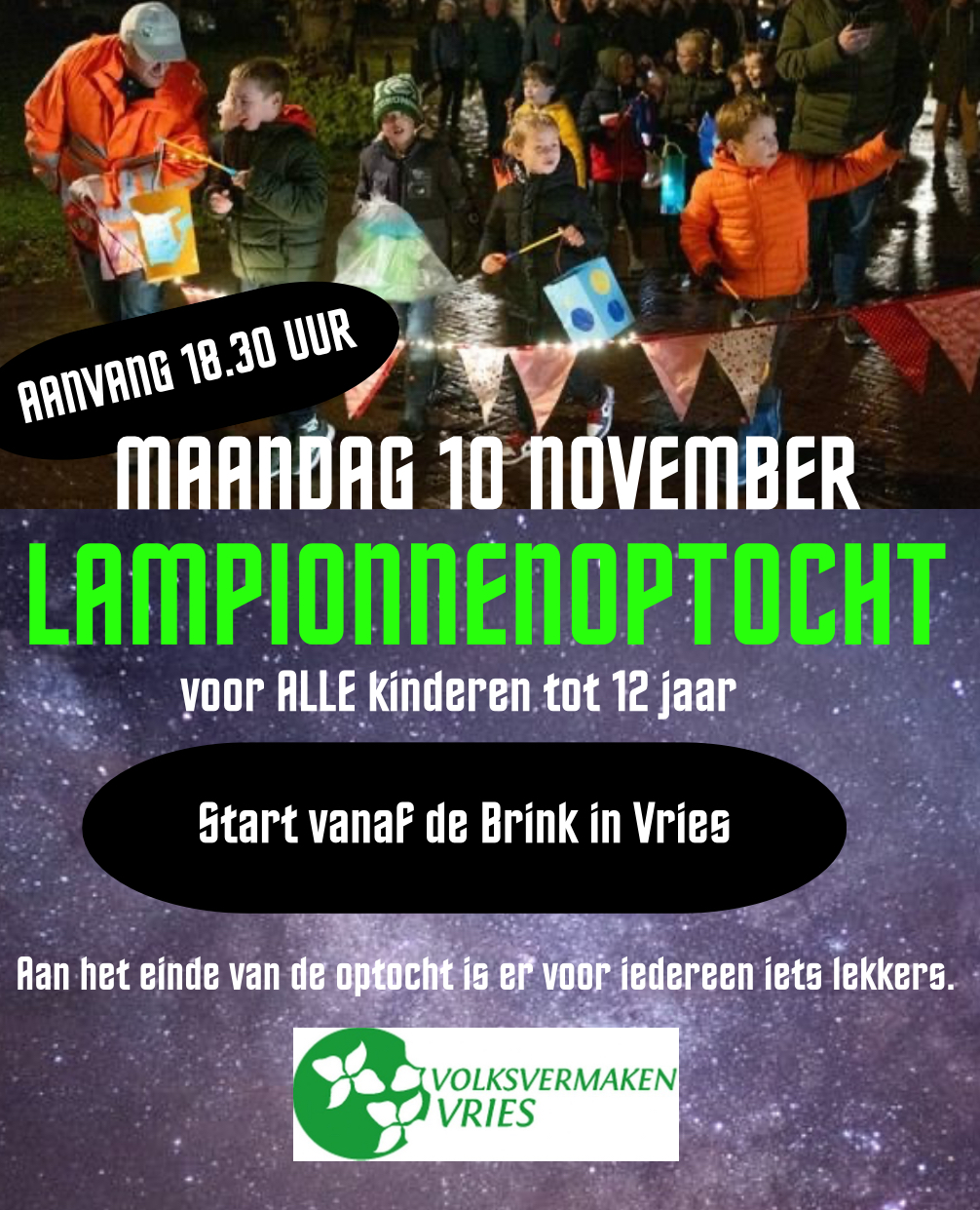 Volksvermaken Vries organiseert jaarlijkse lampionnenoptocht